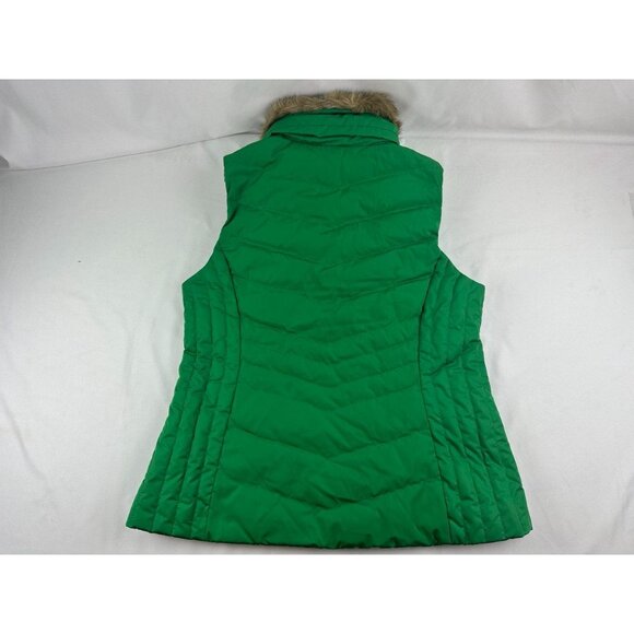 NWT Talbots Down Puffer Vest Faux Fur W/ Removeable Collar Full Zip Green Size M - Picture 2 of 8